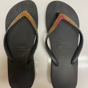 Black Havaianas w/ Custom Swarovski crystals - Size 9